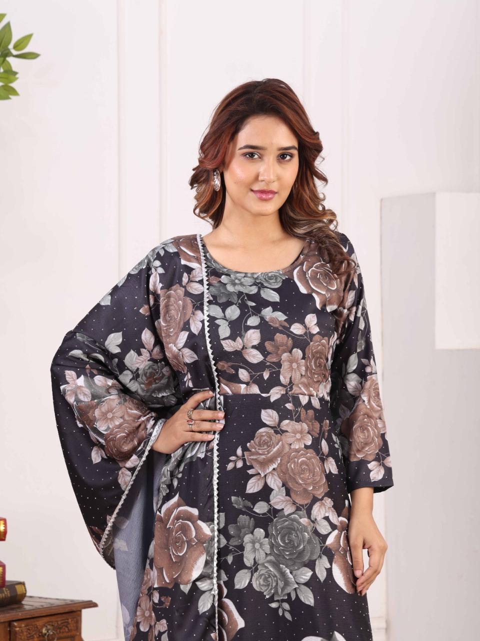 Midnight Bloom Floral Anarkali Gown for Women